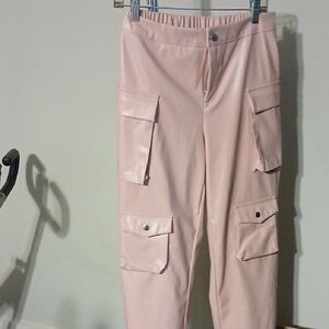 Pink Faux Leather Cargo Pants